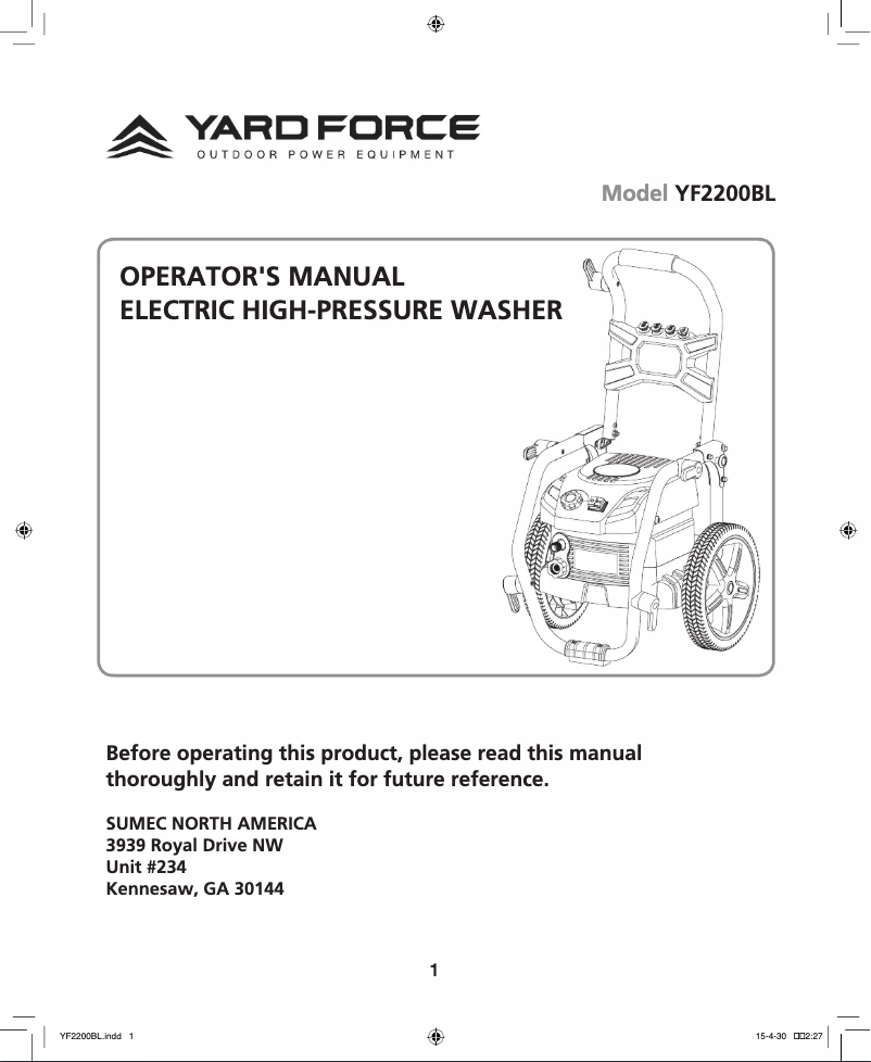 Page 1 de la notice Manuel utilisateur Yard Force YF2200BL