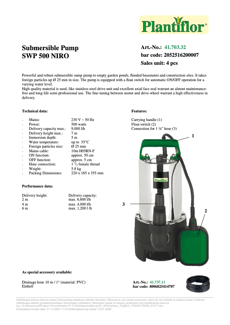 Page 1 de la notice Manuel utilisateur Wingart SWP 500 Niro
