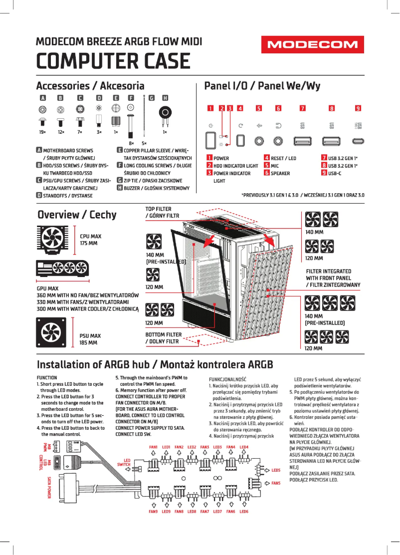 Page 1 de la notice Manuel utilisateur ModeCom Breeze ARGB FLOW Midi