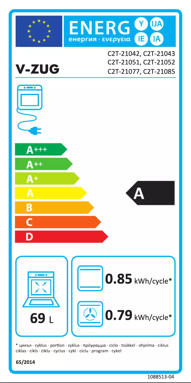 Page 1 of the manual Energy Label V-Zug Combair V2000
