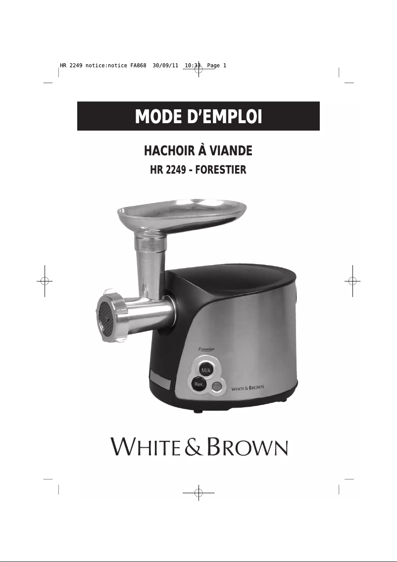 Page 1 de la notice Manuel utilisateur White And Brown HR 2249