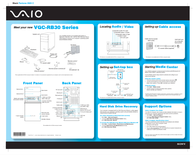 Page n°1 - Guide d'installation Sony Vaio VGC-RB39C