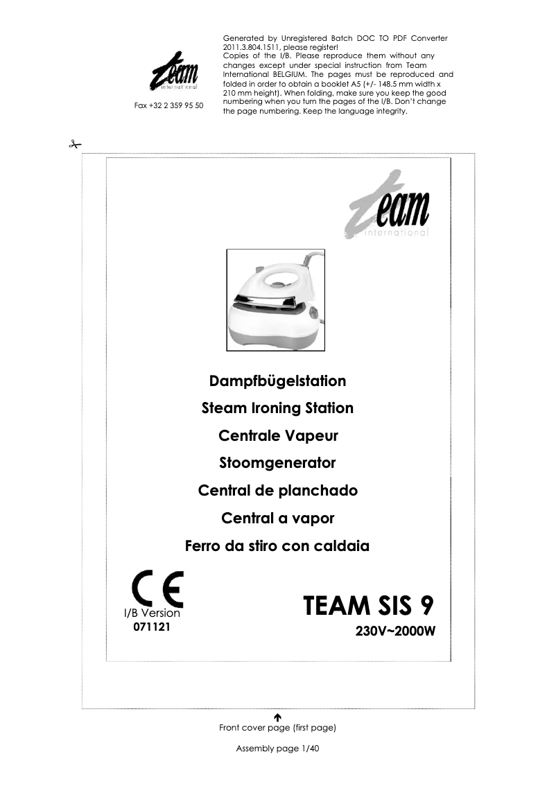 Page 1 de la notice Manuel utilisateur Team SIS 9
