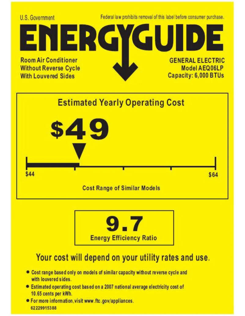 Página 1 del manual Etiqueta energética GE AEQ05LP