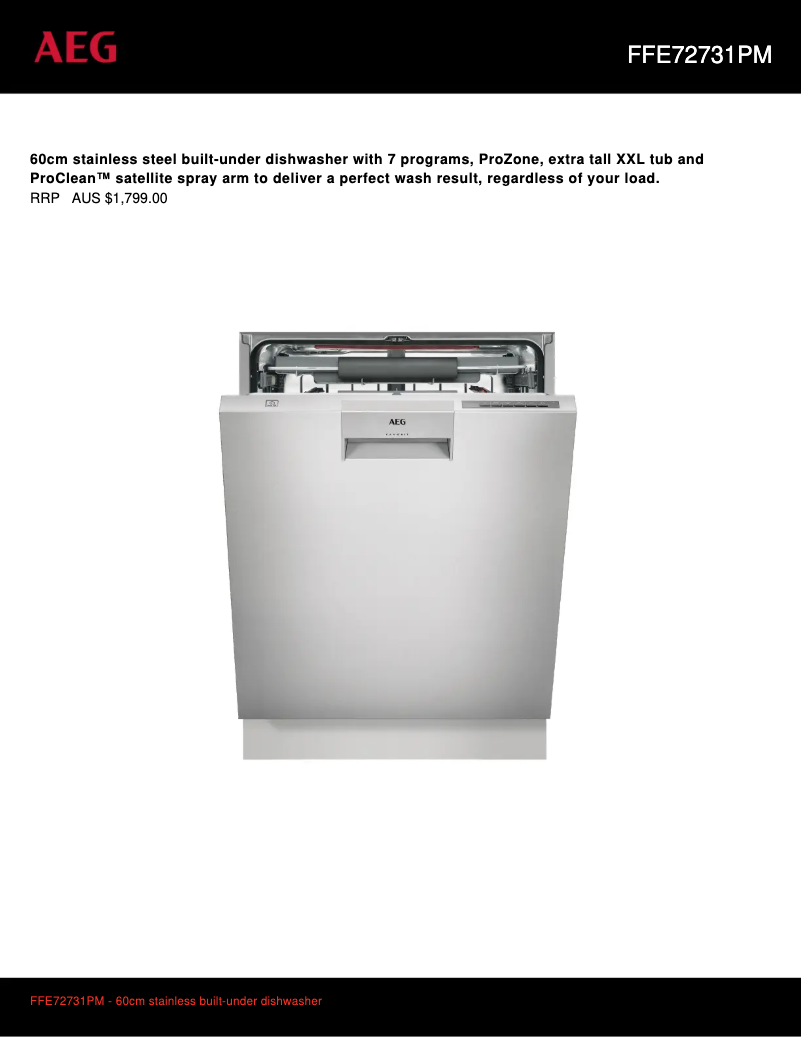Page 1 de la notice Fiche technique AEG FFE72731PM