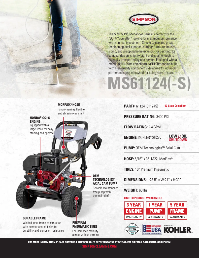 Página 1 del manual Ficha técnica Simpson Megashot MS61124-S