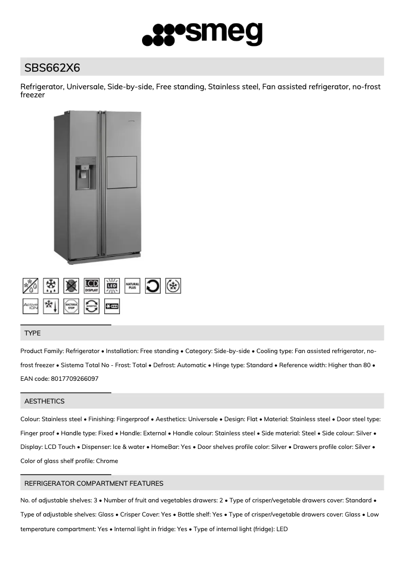 Page 1 de la notice Brochure Smeg SBS662X6