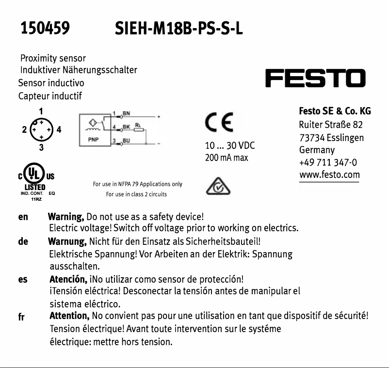 Page 1 de la notice Manuel utilisateur Festo SIEH-M18B-PS-S-L