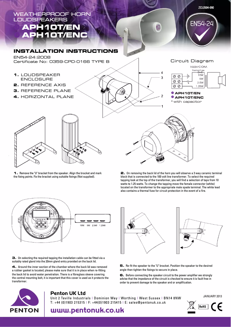 Page 1 de la notice Manuel utilisateur Penton APH10T/ENC