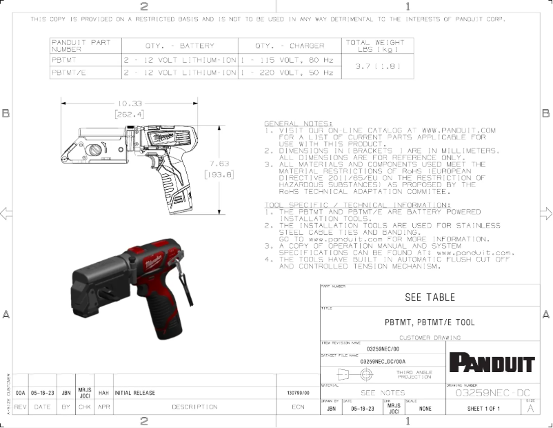 Page 1 de la notice Mode d'emploi Panduit PBTMT/E