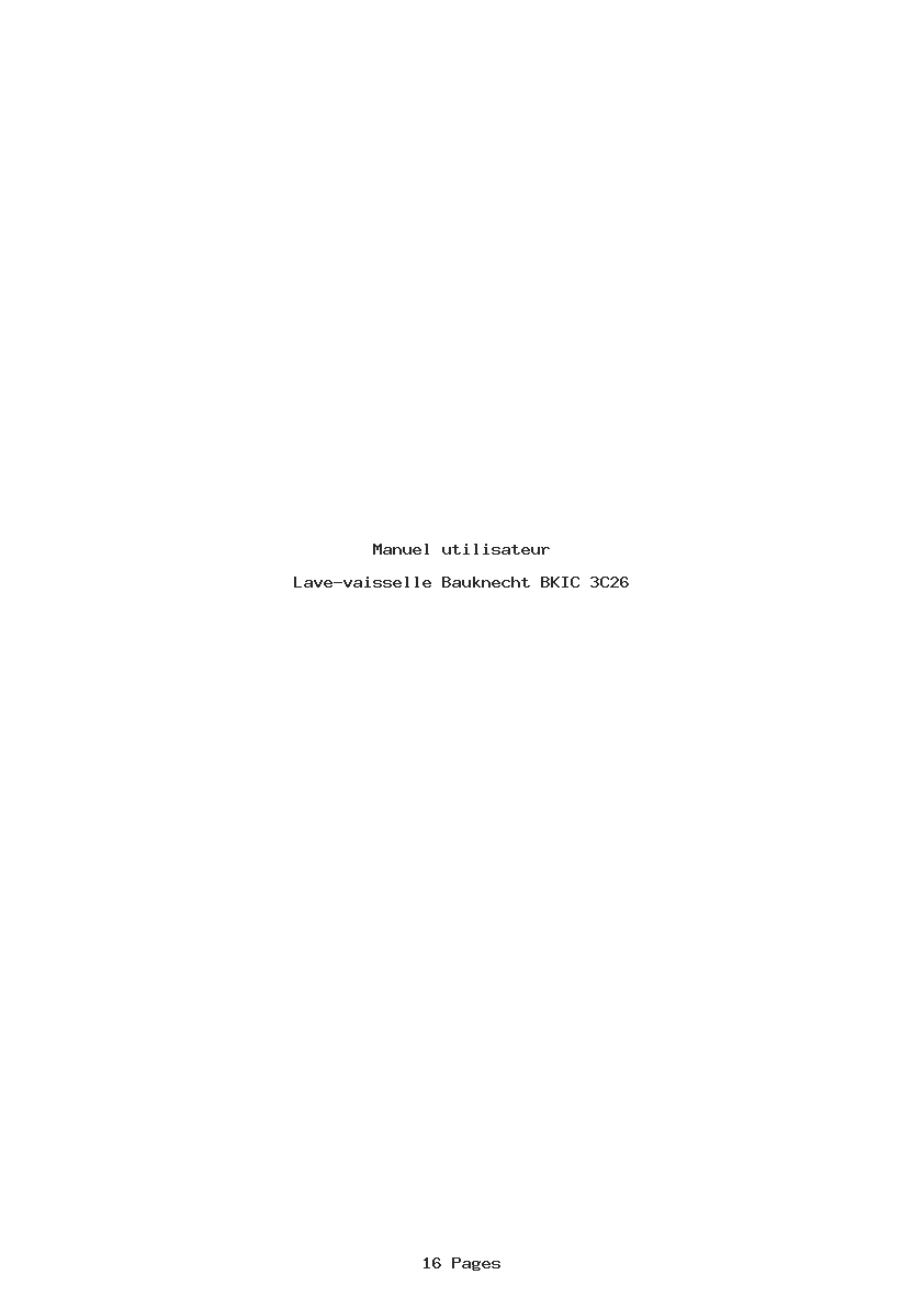 Page 1 de la notice Manuel utilisateur Bauknecht BKIC 3C26