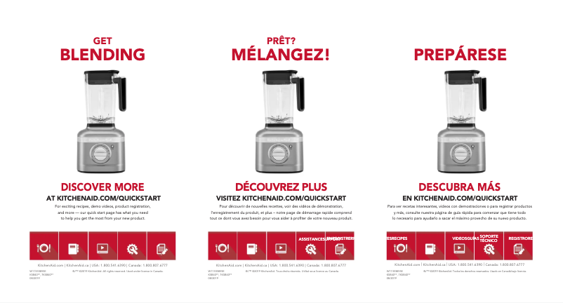 Page 1 de la notice Guide de démarrage rapide KitchenAid KSB4026