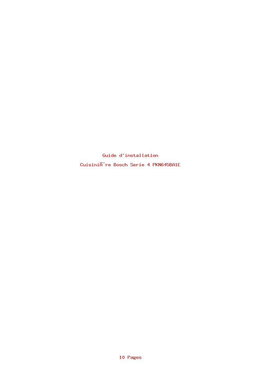 Page 1 de la notice Guide d'installation Bosch Serie 4 PKN645BA1E
