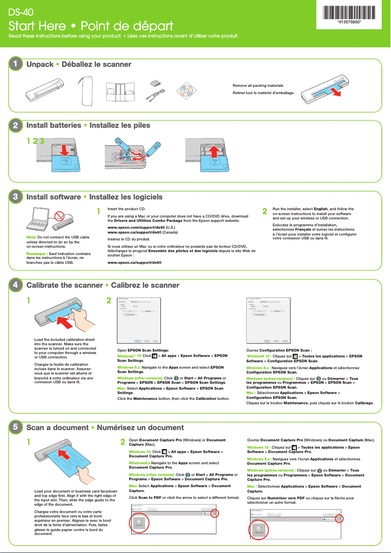 Página 1 del manual Guía de instalación Epson WorkForce DS-40