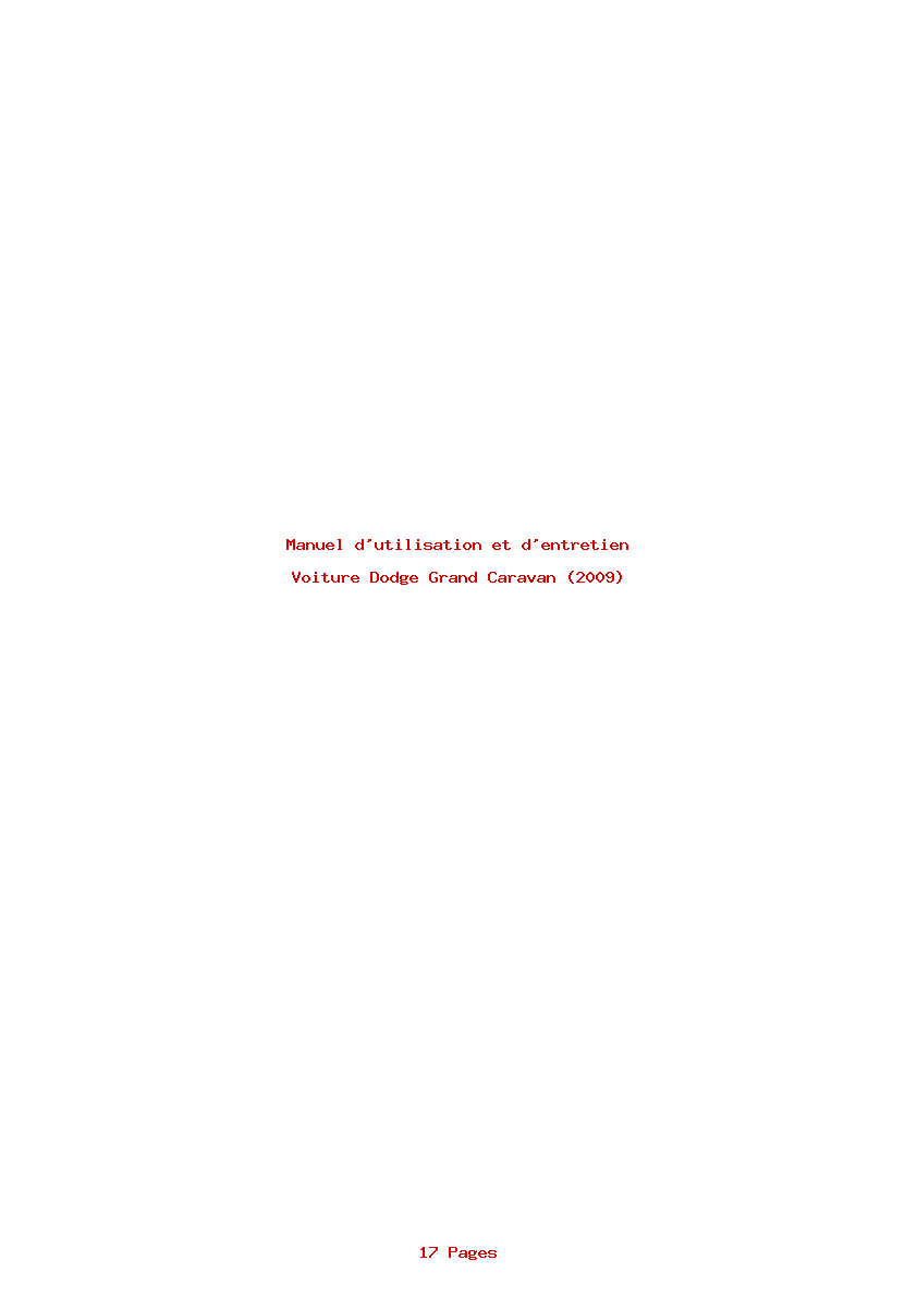 Page 1 de la notice Manuel d'utilisation et d'entretien Dodge Grand Caravan (2009)