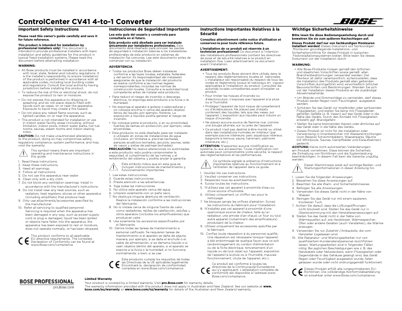 Page 1 de la notice Mode d'emploi Bose ControlCenter CV41