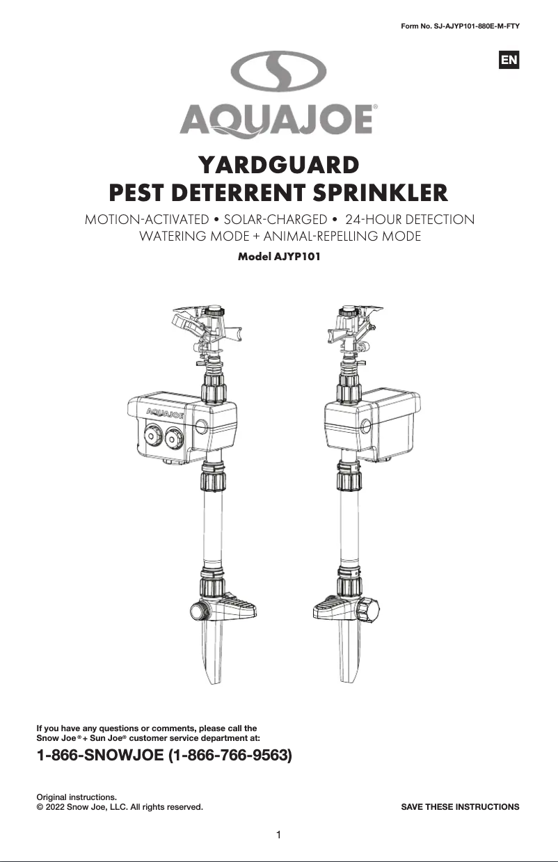 Page 1 de la notice Manuel utilisateur Aqua Joe AJYP101