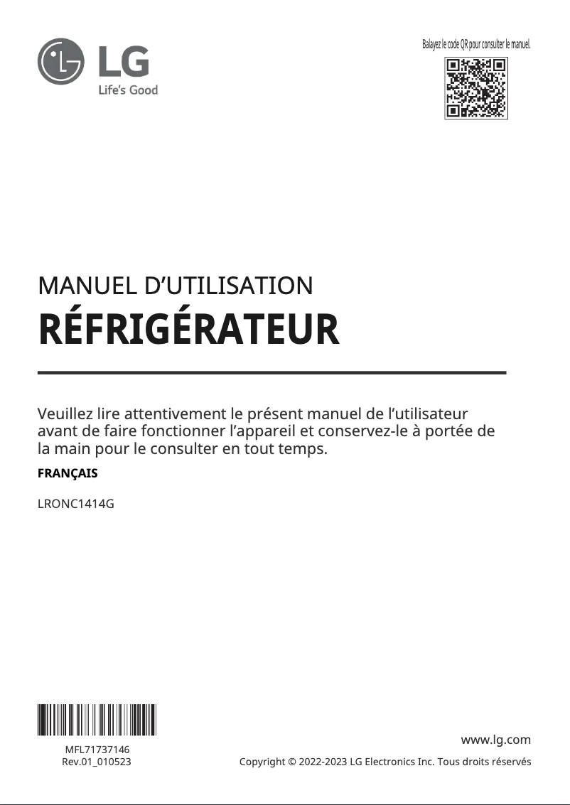 Page 1 de la notice Manuel utilisateur LG LRONC1414G