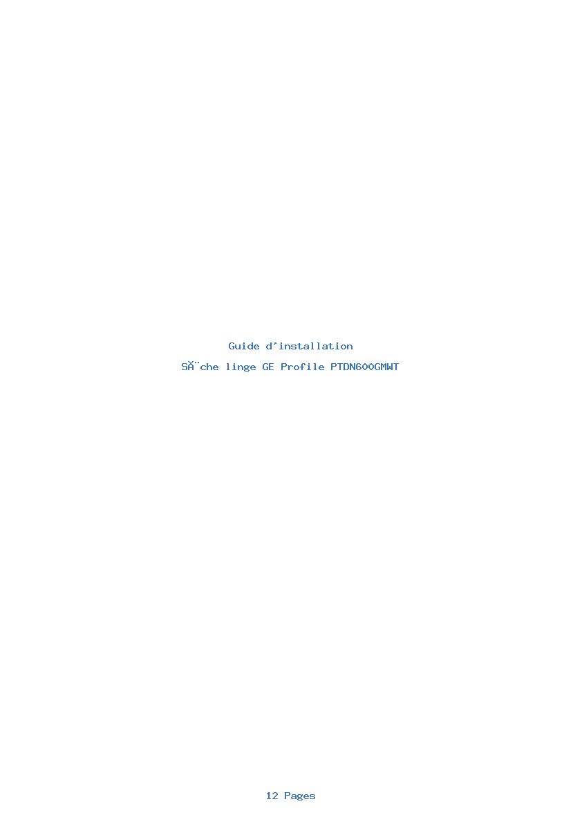Page 1 de la notice Guide d'installation GE Profile PTDN600GMWT