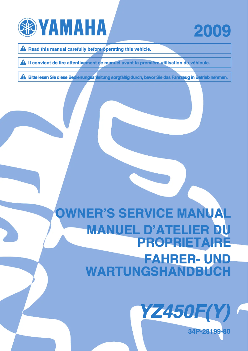 Page 1 of the manual User Manual Yamaha YZ450F
