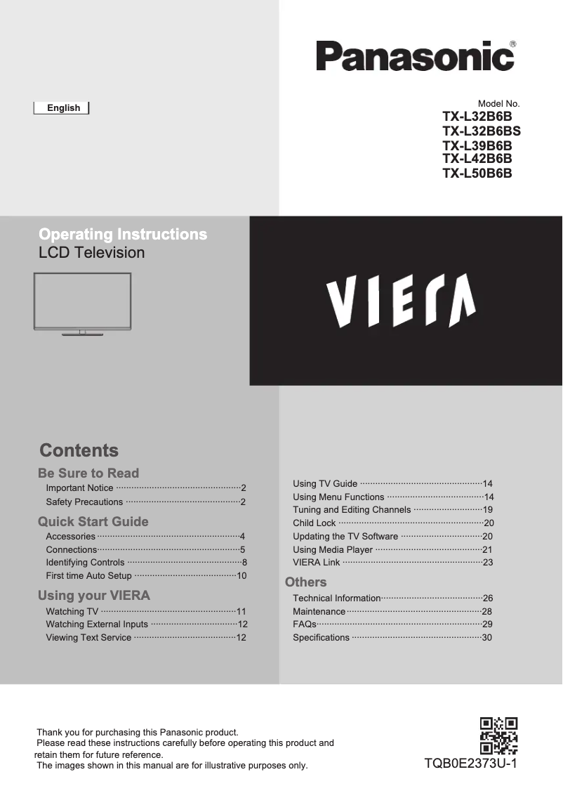 Page 1 de la notice Manuel utilisateur Panasonic Viera TX-L50B6B