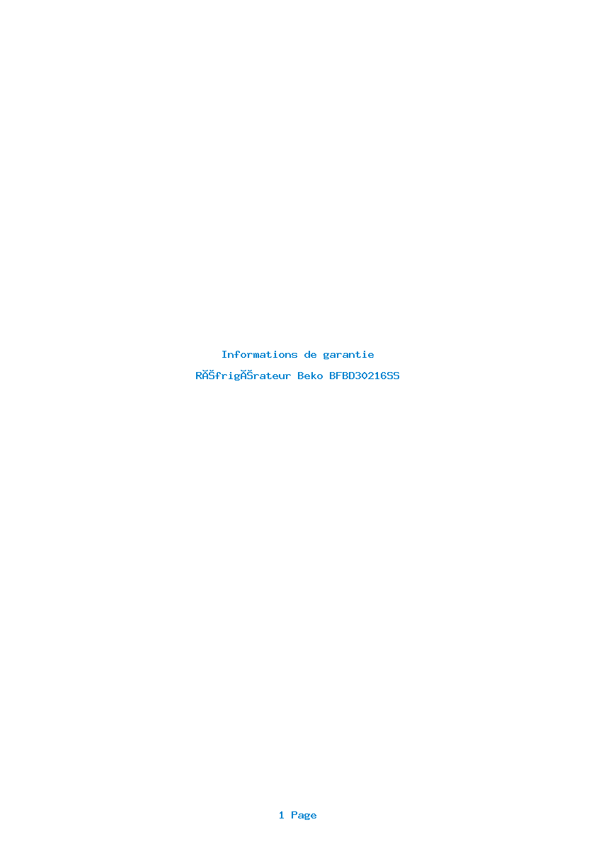 Page 1 de la notice Informations de garantie Beko BFBD30216SS