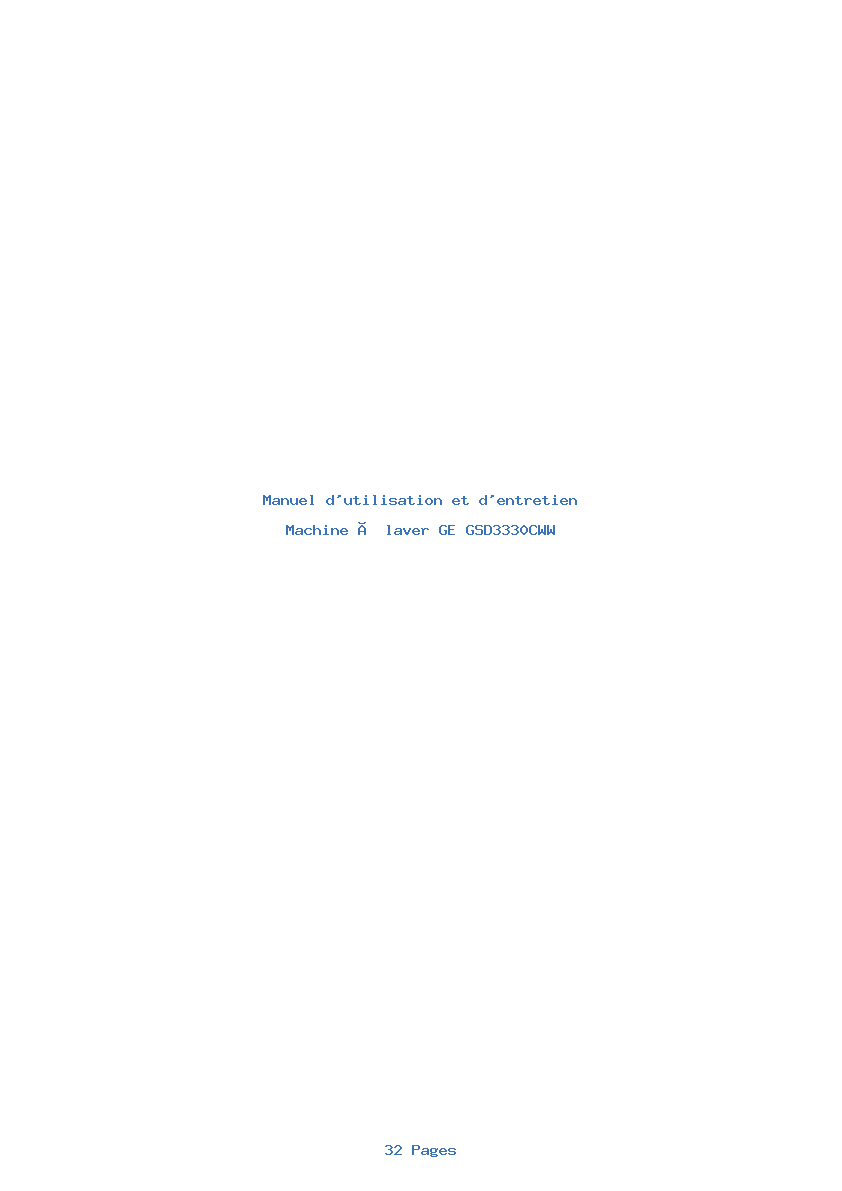 Page 1 de la notice Manuel d'utilisation et d'entretien GE GSD3330CWW