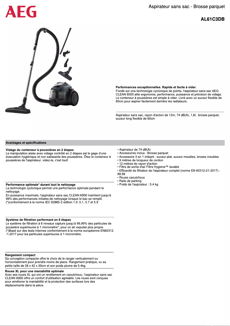 Page 1 de la notice Manuel utilisateur AEG AL61C3DB
