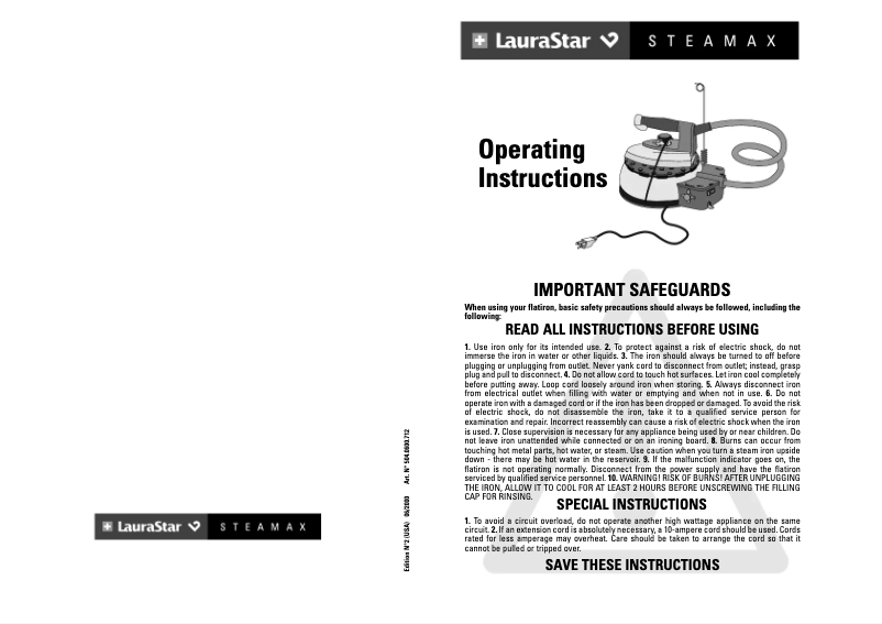 Page 1 de la notice Manuel utilisateur Laurastar Steamax