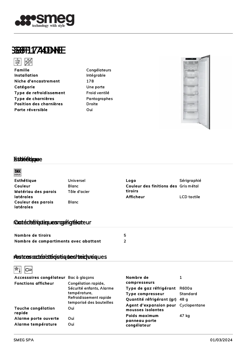 Página 1 del manual Ficha técnica Smeg S8F174DNE
