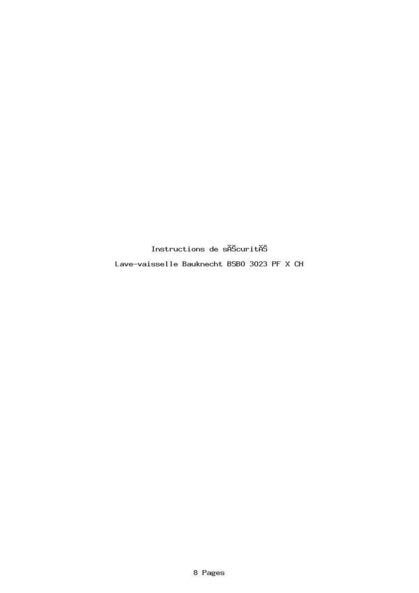 Page 1 de la notice Instructions de sécurité Bauknecht BSBO 3O23 PF X CH