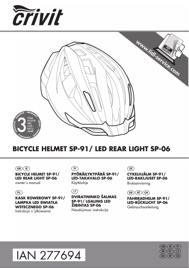 Page 1 de la notice Manuel utilisateur Crivit IAN 277694