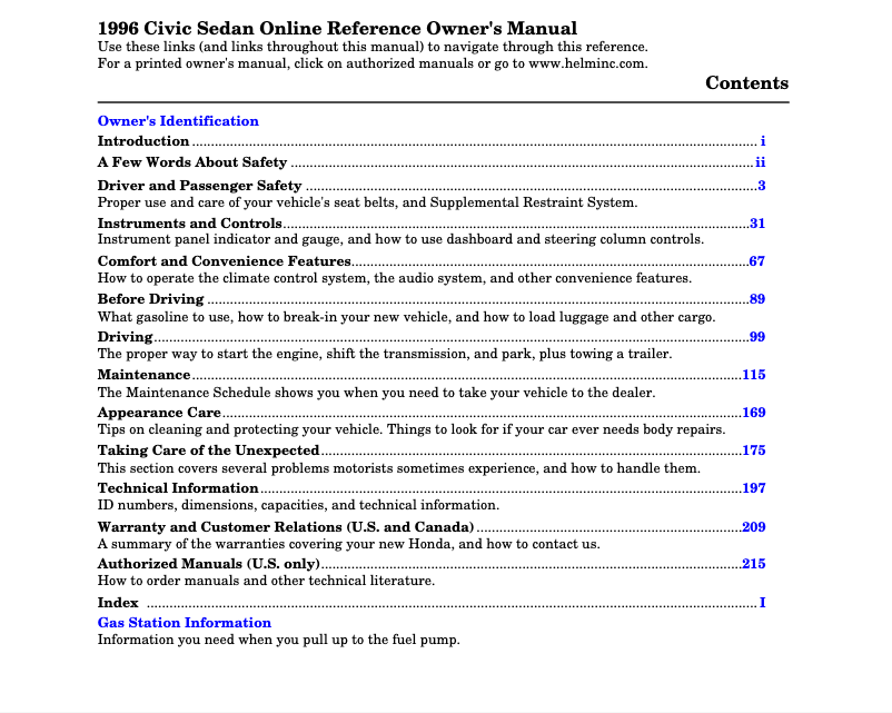 Page 1 of the manual User Manual Honda Civic Sedan (1996)
