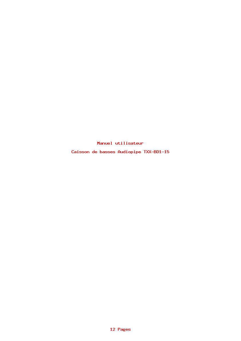 Page 1 de la notice Manuel utilisateur Audiopipe TXX-BD1-15
