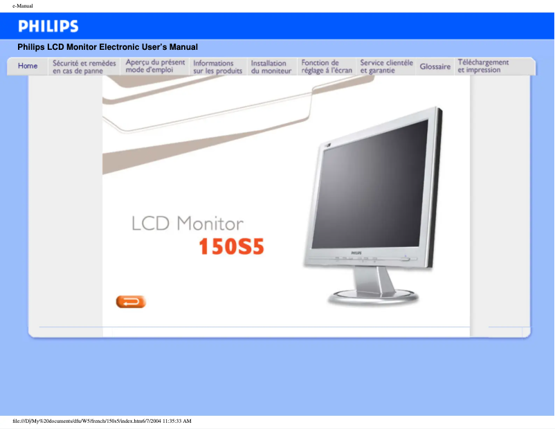 Page n°1 - Manuel utilisateur Philips 150S5FG