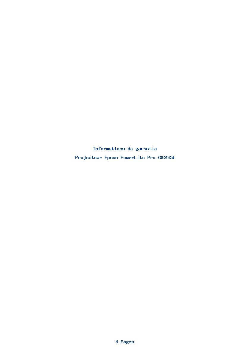 Page 1 de la notice Informations de garantie Epson PowerLite Pro G6050W