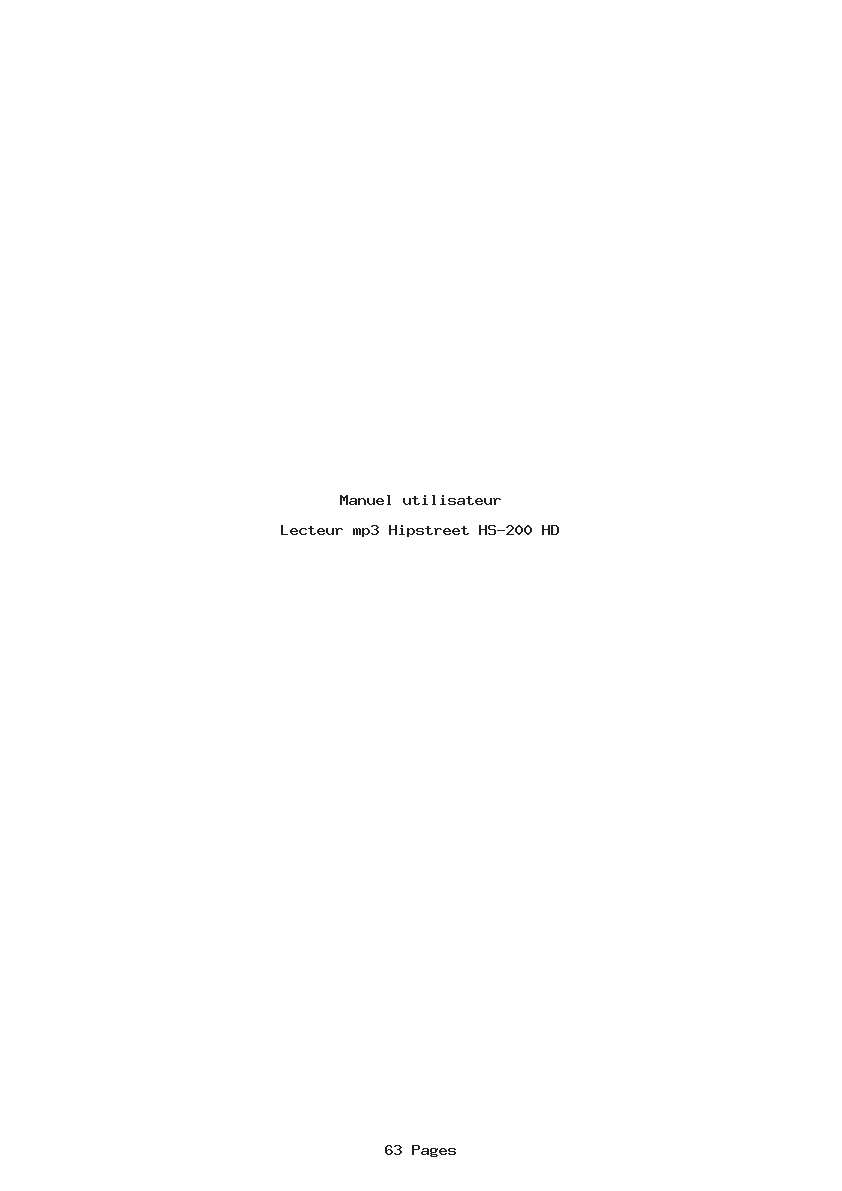 Page 1 de la notice Manuel utilisateur Hipstreet HS-200 HD