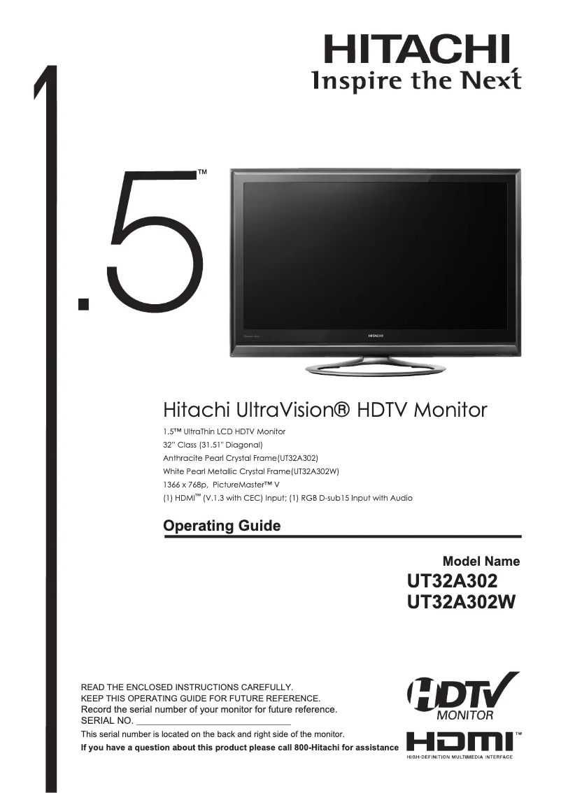 Page 1 de la notice Manuel utilisateur Hitachi UT32A302W
