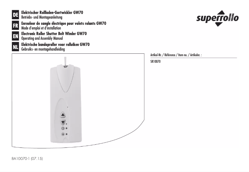 Page 1 de la notice Manuel utilisateur Superrollo GW70