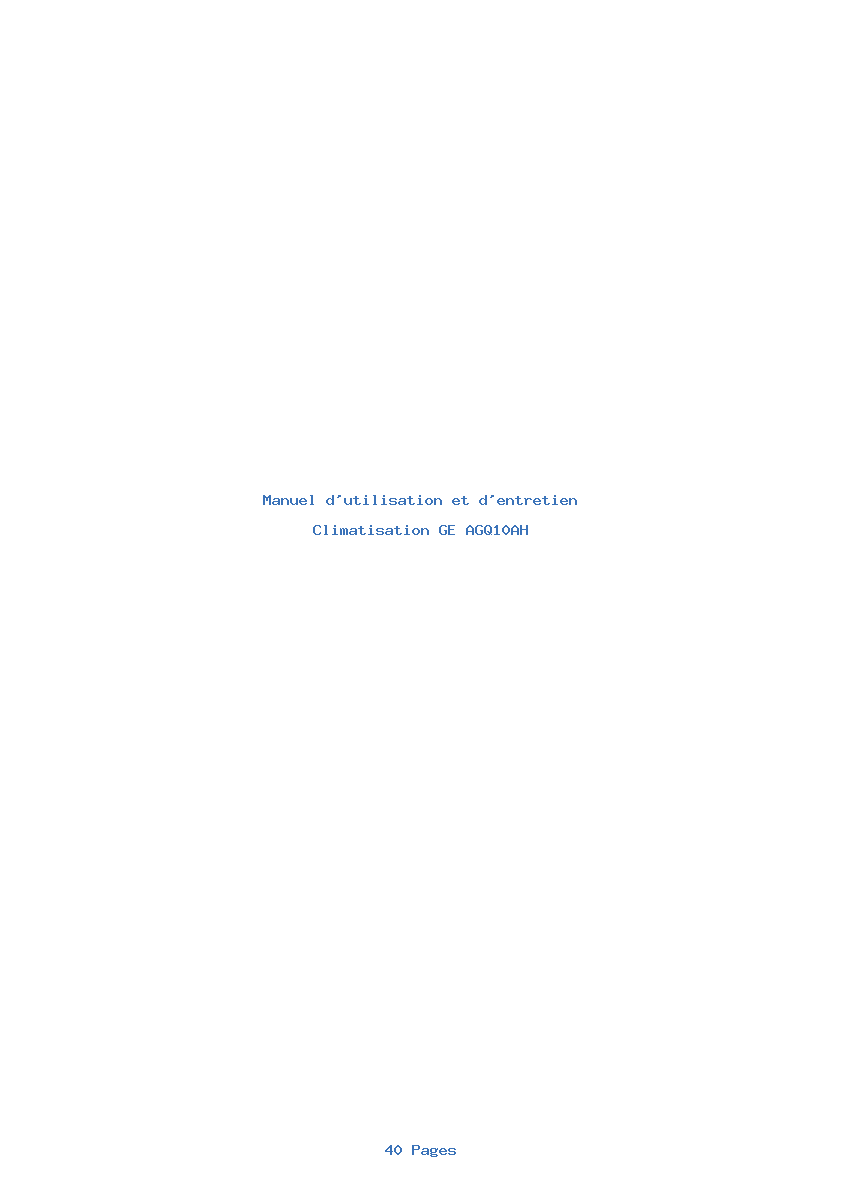 Page 1 de la notice Manuel d'utilisation et d'entretien GE AGQ10AH