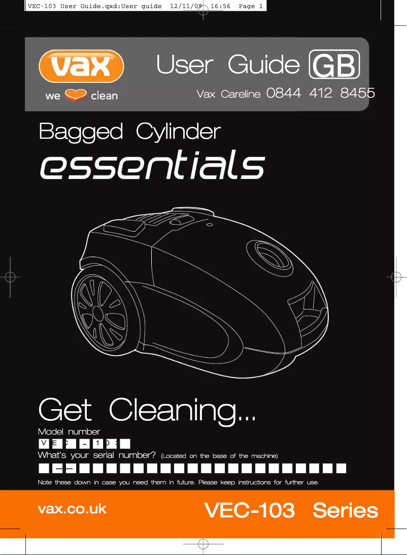 Página 1 del manual Manual de usuario Vax Essentials VEC 103