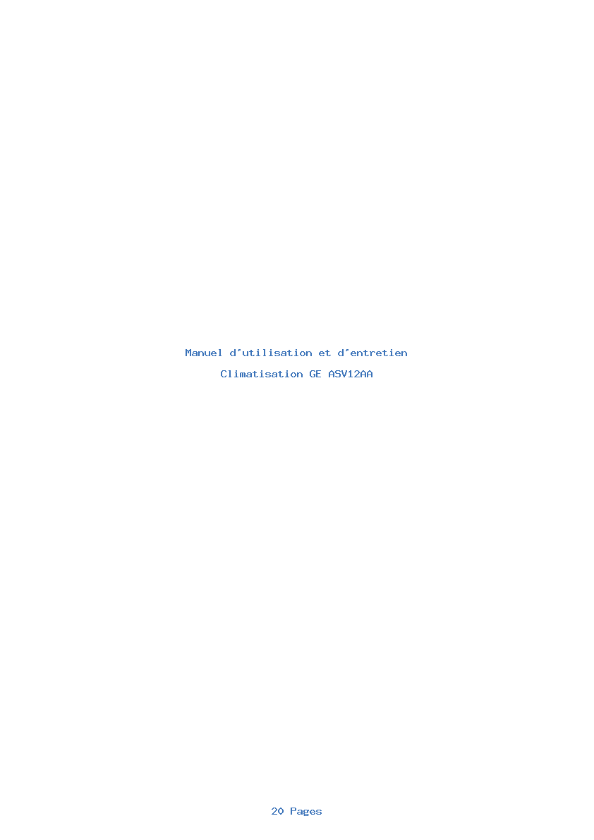 Page 1 de la notice Manuel d'utilisation et d'entretien GE ASV12AA