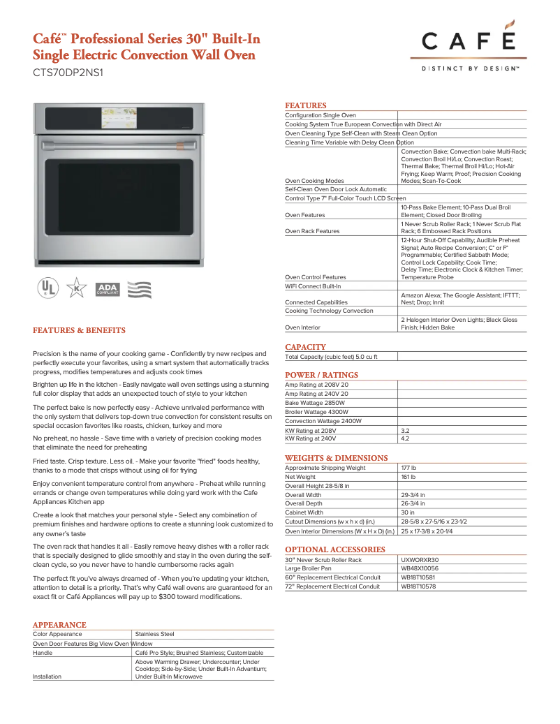 Page n°1 - Fiche technique GE CTS70DP2NS1