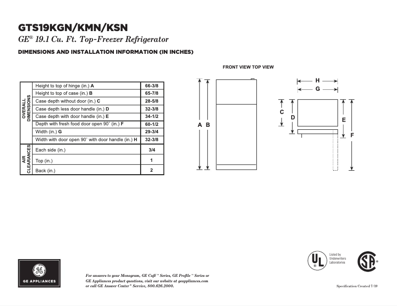 Page 1 of the manual Instructions / Assembly GE GTS19KGNRWW