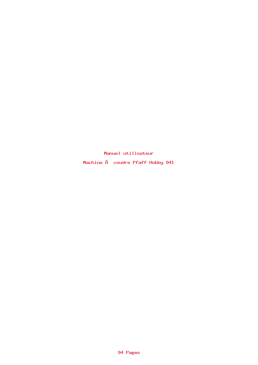 Page 1 de la notice Manuel utilisateur Pfaff Hobby 941