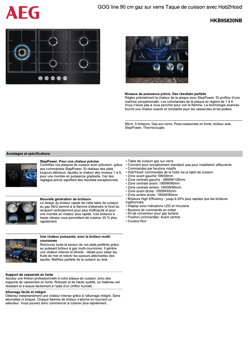 Page 1 de la notice Fiche technique AEG HKB95820NB