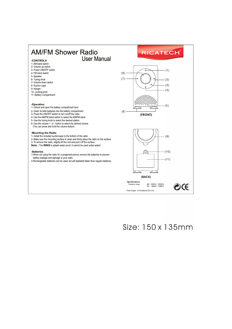 Page 1 de la notice Manuel utilisateur Ricatech RR-65
