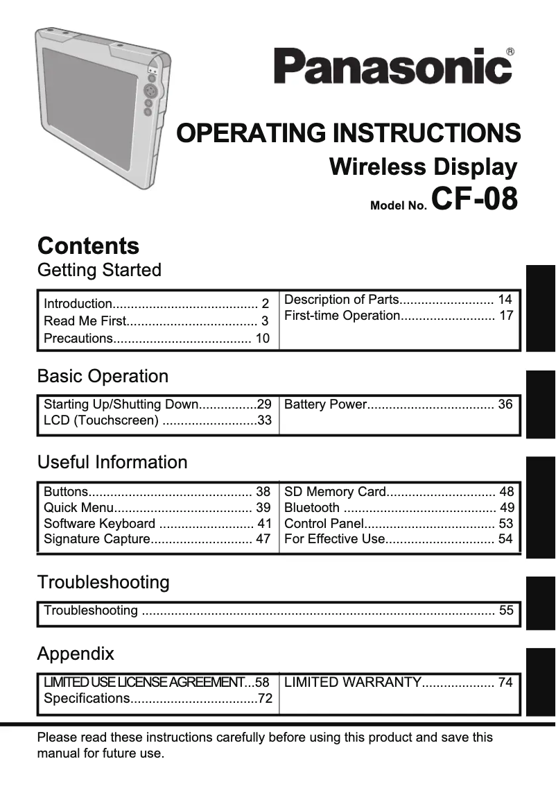 Page 1 de la notice Manuel utilisateur Panasonic Toughbook CF-08