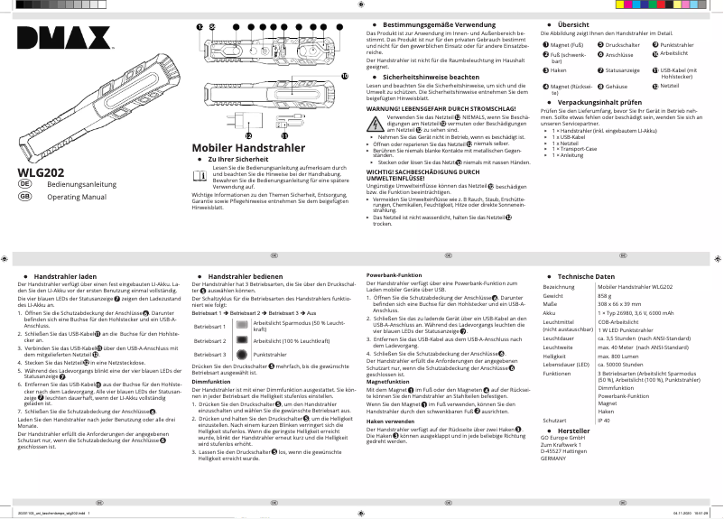Page 1 de la notice Manuel utilisateur Olympia WLG 202