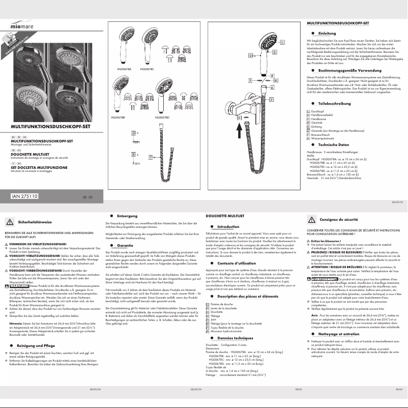 Page 1 de la notice Manuel utilisateur Miomare IAN 275110
